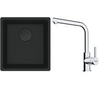 Franke Maris MRG 110-37 zlewozmywak 40x37 cm Fragranit + czarny mat z baterią kuchenną Lina chrom (1250697760, 1150693230)