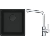 Franke Maris MRG 110-37 zlewozmywak 40x37 cm Fragranit + czarny mat z baterią kuchenną Lina chrom (1250697760, 1150712420)