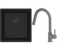 Franke Maris MRG 110-37 zlewozmywak 40x37 cm Fragranit + czarny mat z baterią kuchenną Lina kamienny szary (1250697760, 1150626057)