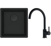 Franke Maris MRG 110-37 zlewozmywak 40x37 cm Fragranit + czarny mat z baterią kuchenną Lina onyx (1250697760, 1150626020)
