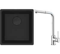 Franke Maris MRG 110-37 zlewozmywak 40x37 cm Fragranit + czarny mat z baterią kuchenną Sirius Side chrom (1250697760, 1150668280)