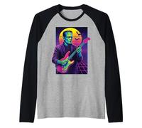 Frankenstein Halloween Monster Tocando la Guitarra 80s Vaporwave Camiseta Manga Raglan