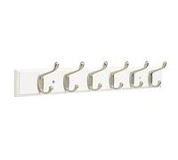 Franklin Brass FBHDCH6-WSE-R, 27 pulgadas Hook Rail/Rack, con 6 Heavy Duty Coat and Hat Hooks, en blanco & Satin Nickel, Color blanco y níquel satinado., 27" Hook Rail/Rack