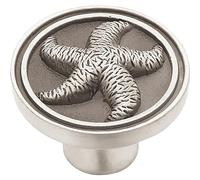 Franklin Brass PBF657-BSP-C1 - Pomo de gabinete con estrella de mar con diseño de estrella de mar, 1-7/16 pulgadas (37 mm), peltre satinado cepillado, 5 unidades
