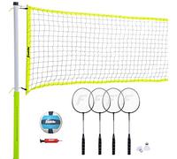 Franklin Sports Juego Combinado de Voleibol y bádminton, Red portátil de Voleibol y bádminton con Pelota, Raquetas y pájaros, Juego Todo Incluido, Amarillo
