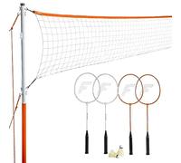 Franklin Sports - Juego de red de bádminton para exteriores, patio trasero + red de bádminton de playa + juego de equipo, (4) raquetas + (2) pájaros + red portátil incluida, juego para adultos y niños