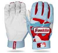 Franklin Sports MLB Batting Gloves - Digitek Camo Baseball + Softball Batting Gloves - Premium Leather Baseball Gear - Adult + Youth Pair - White + C. Blue Camo - Youth Small