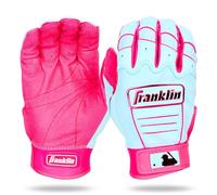 Franklin Sports MLB CFX Pro - Par de guantes de bateo para adultos y jóvenes, equipo de béisbol y sóftbol, cuero de alta calidad, rosa/azul Carolina - Adulto XL