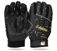 Franklin Sports MLB Guantes de bateo - 2nd Skinz Drip Baseball + Softball Guantes de bateo - Adulto + Juvenil Par de Cuero Premium - Negro + Dorado - Adulto Grande