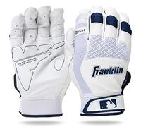Franklin Sports MLB - Guantes de bateo de béisbol Shok-Sorb X para béisbol + sóftbol, par acolchado para adultos y jóvenes, color blanco + cromo azul marino, talla L para adultos