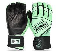 Franklin Sports MLB Infinite Powerstrap - Guantes de bateo de béisbol + sóftbol - Equipo de práctica duradero de jaula completa - Muñeca larga + cuero resistente - Negro/Menta - Adulto S