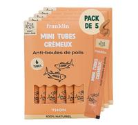Franklin - Tubo cremoso gato - Creamy Snack Atún - Textura cremosa y cremosa - Ingredientes 100% naturales - Bajo en calorías - Antibolas de pelo - 30 tubos x 15g
