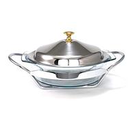 FranquiHOgar Fuente Redonda para Horno y microondas de Cristal con Tapa y Soporte de Acero Inoxidable