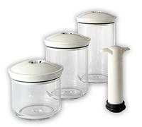 FranquiHOgar - Juego de 3 Envases Cilíndricos de Vacío con Bomba Extractora - 0.5L, 0.75L, 1L - Almacenamiento Higiénico - Conservación Óptima de Alimentos, Blanco