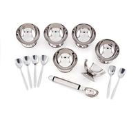 FranquiHOgar Juego de copas y cucharitas para helado de acero inoxidable (13 piezas) Graf, 6 copas para helado, 6 cucharitas, 1 cuchara de helado