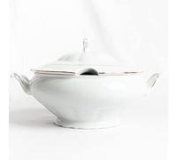 FranquiHOgar Sopera de Porcelana con tapa y asas, Bowl para sopas, cremas blanca con filo de oro | Rhein