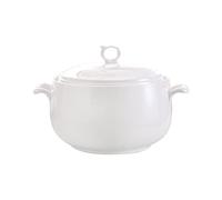 Fransande Tureen de cerámica con tapa, 3 L de gran capacidad para servir con asas dobles para cocina, porcelana, blanco puro, apto para microondas y lavavajillas (tipo 1)