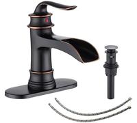 FRANSITON Grifo de cascada para baño, una sola manija, un agujero, acabado de bronce aceitado, boquilla grande, grifos de lavabo de bronce aceitado