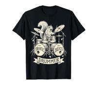 Frantic Beats Drummer Squirrel Tocando Vintage Drum Set Art Camiseta