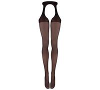 Franzoni Medias desveladas 20 denier, medias mujer, medias veladas, medias sexy, medias efecto liguero sin entrepierna, panty hose, Streap Panty - Made in Italy, Negro x1 Par, L