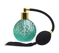 Frasco de perfume de cristal retro, 80 ml, recargable, verde, con atomizador, vacío, con borlas rosas largas, estilo vintage, con bomba atomizadora, contenedor de vidrio botellas(boquilla dorada)