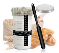 Frasco para Masa Madre con Cinta para Anotar las Fechas de Alimentación y Termómetro, Espátula de Silicona, Juego de Frascos de Fermentación con Tapa de Aluminio, Cubierta de Algodón para una Fermenta