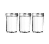 Frascos de vidrio de boca regular de 380 ml con tapas de metal - 3 piezas for conservas, mermeladas, jaleas y almacenamiento de alimentos