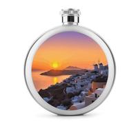 Frascos de whisky de paisaje del atardecer de la isla de Grecia, frasco de licor portátil pequeño de viaje, frasco a prueba de fugas de acero inoxidable para bodas, fiestas de novio, regalo de dama de