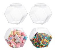 Frascos dulces, 4 piezas de 850 ml de frascos de plástico transparente con tapas, jarra de galletas hexágono de boca ancha, frascos dulces reutilizables para caramelo, gamellones, galletas, frascos d