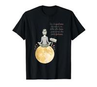 Frase Alla Luna Porta Fortuna Ilustración Acuarela Camiseta gráfica económica, Hombre, Negro, M