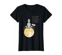 Frase Alla Luna Porta Fortuna Ilustración Acuarela Camiseta gráfica económica, Mujer, Negro, XS