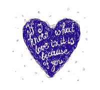 Frase de cita de amor en el corazón dibujado a mano si sé lo que es el amor es por ti Calcomanías de pared de PVC 54.6x55.4cm No se cae Azul oscuro