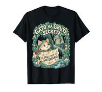 Frase en portugués: Gato con Capucha y Mapa en una Cueva Camiseta