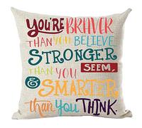 Frase Inspiradora con Arte De Palabras Coloridas: Eres Más Valiente De Lo Que Crees. Más Fuerte,Más Inteligente. Fundas para Almohadones Cuadradas Fundas Cojines Suave Funda De Almohada 45X45Cm