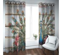 Frases Inspiradoras Cortinas Opacas Plumas Vintage de Pavo Real Coloridas Cortinas para salón Lavables a máquina térmicas aisladas 2 Paneles (W140xL215cm Cada uno)