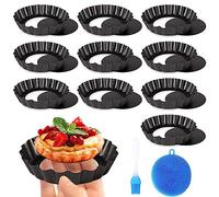 Frasheng 10 Piezas Moldes para Quiche Moldes, Molde Quiche Desmontable Base, 4 pulgadas / 10 cm, Antiadherentes Molde para Tartaletas, Redondo Molde para Quiche Tarta, para Pasteles, Pizza, Negro