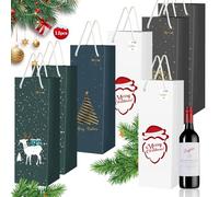 Frasheng 12 Bolsas de Regalo de Vino de Navidad Con Asa, para Champán y Botellas de Papel, Ideal para Cumpleaños y Aniversario (34,2 x 10 x 9,5cm)