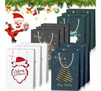 Frasheng 12 Piezas Bolsa de Papel Navideña con Asas - Bolsas de Regalo Reutilizables de Kraft con Estampados Navideños