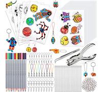 Frasheng 204 Pieces Plastico Magico, Shrink Plastic, Kit de Hojas Transparentes, Incluye 10 Papel Blanco Encogible, 5 Papel Arte Retráctil con Patrón
