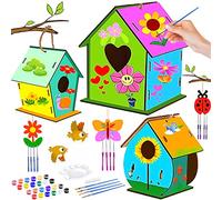 Frasheng 3 Pcs Casa de pájaros para Pintar de Bricolaje,Kit de Casa para Pájaros para Niños Casa de Pájaros Madera,Kit de Casas de Pájaros de Madera DIY,Creativo Regalo para Niña Niño Cumpleaños