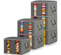 Frasheng 6 Piezas Cajas Almacenaje Ropa, 85L Almacenaje Bajo La Cama, Bolsa de Almacenamiento para Ropa Plegable, Bolsa de Almacenamiento de Ropa con Mango para Guardar Ropa, Edredones, Mantas, Gris