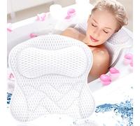 Frasheng Almohada de Baño,Malla 4D Cojín de baño,Almohada de Baño con 6 Ventosas Antideslizantes,Puede soportar la Cabeza,el Cuello,la Espalda,para SPA en Casa Bañera de Hidromasaje,Lavable a Máquina