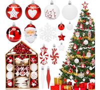 Frasheng Bolas de Navidad Juego 70 Piezas Rojo y Blanco Bolas De Arbol De Navidad Plástico con Copa de árbol Adornos Bola de Navidad Navideños Decoraciones Regalos de Colgantes de Navidad Boda Fiesta
