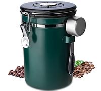 Frasheng Bote para Cafe,1.8L Tarro hermetico,contenedor de Acero Inoxidable,Caja de Almacenamiento de Alimentos,con Valvula de CO2 y Cuchara,para Cafe Grano o molido,Verde