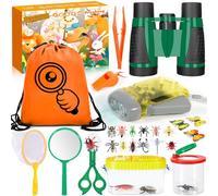 Frasheng Kit de Exploración para Niños 28 en 1, Juego de Explorador para Niños, prismáticos, Silbato, Brújula, Lupa, 12 Arañas Plasticas, Aire Libre Juguetes, Regalo de Cumpleaños 3-12 años