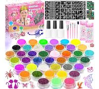 Frasheng Kit de Tatuajes Purpurina Temporales,41 Colores Brillo con 136 Plantillas,218 Pedrería,Regalo para Niños ,Para Fiestas,Carnaval