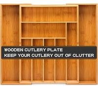 Frasheng Organizador de Cubiertos extraíble para cajones de Cocina de Madera, con 7 a 9 Compartimentos, Inserto de cajón