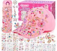 Frasheng Regalos para Niñas DIY Botella de Agua y Gorra de Béisbol, Decora tu Propia Botella de Agua con Gema de Purpurina y Calcomanías de Unicornio, Kit de Manualidades para Niño y Niña, Rosa