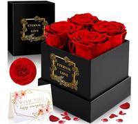 Frasheng Rosa Eterna con Caja de Regalo, 4 Piezas Flor Eterna, Rosa Eterna Natural Preservada, Regalos Originales para Mujer Mama Novia Hermana San Valentín, Día de la Madre, Aniversario, Navidad