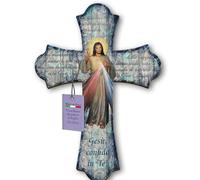 Fratelli Bonella - Crucifijo de pared de madera de álamo con representación de Jesús Misericordioso - Vintage 28 x 40 cm - Fabricado en Italia